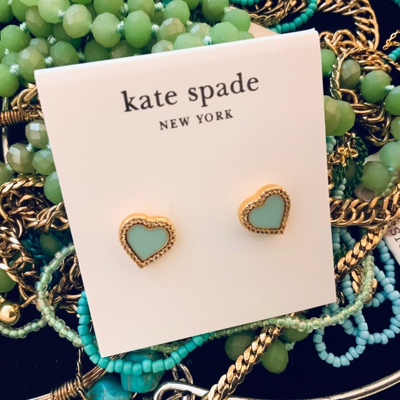Kate Spade TAKE HEART Earrings🩷Charming STUDS TIFFANY BLUE CZ/ENAMEL GOLD - Picture 7 of 11